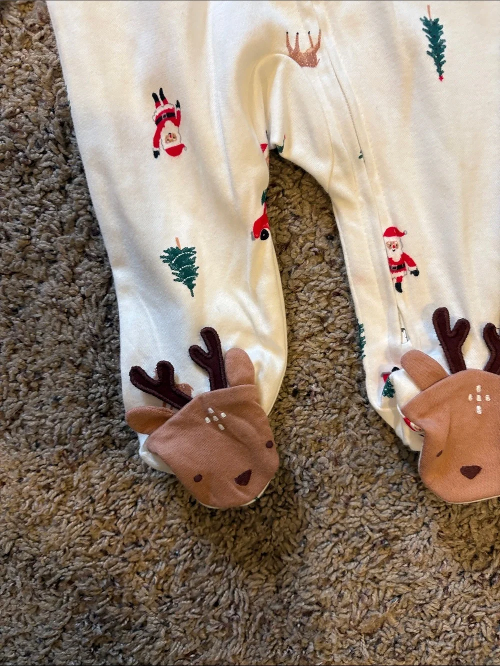 Carter's Cream Holiday Reindeer & Santa Footed One-Piece
